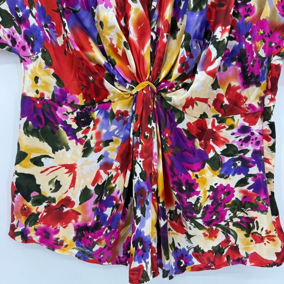 ANNE KLEIN Women Silk Gathered Front Blouse Size 8P Watercolor V-Neck Suit Layer - Picture 5 of 9